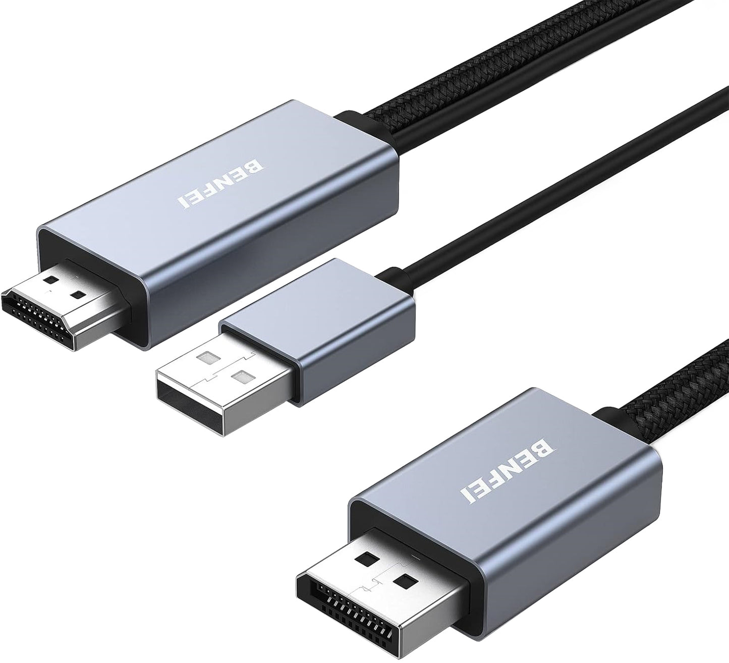 Câble Vidéo Benfei, HDMI / USB-A - DisplayPort, 4K, 1,8m, Gris