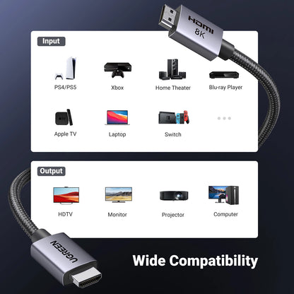 Câble Vidéo UGREEN HD171, HDMI - HDMI, 8K, 1m, Noir