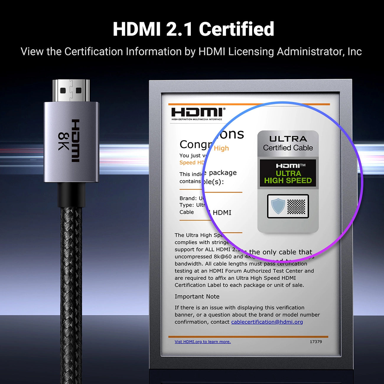 Câble Vidéo UGREEN HD171, HDMI - HDMI, 8K, 2m, Noir