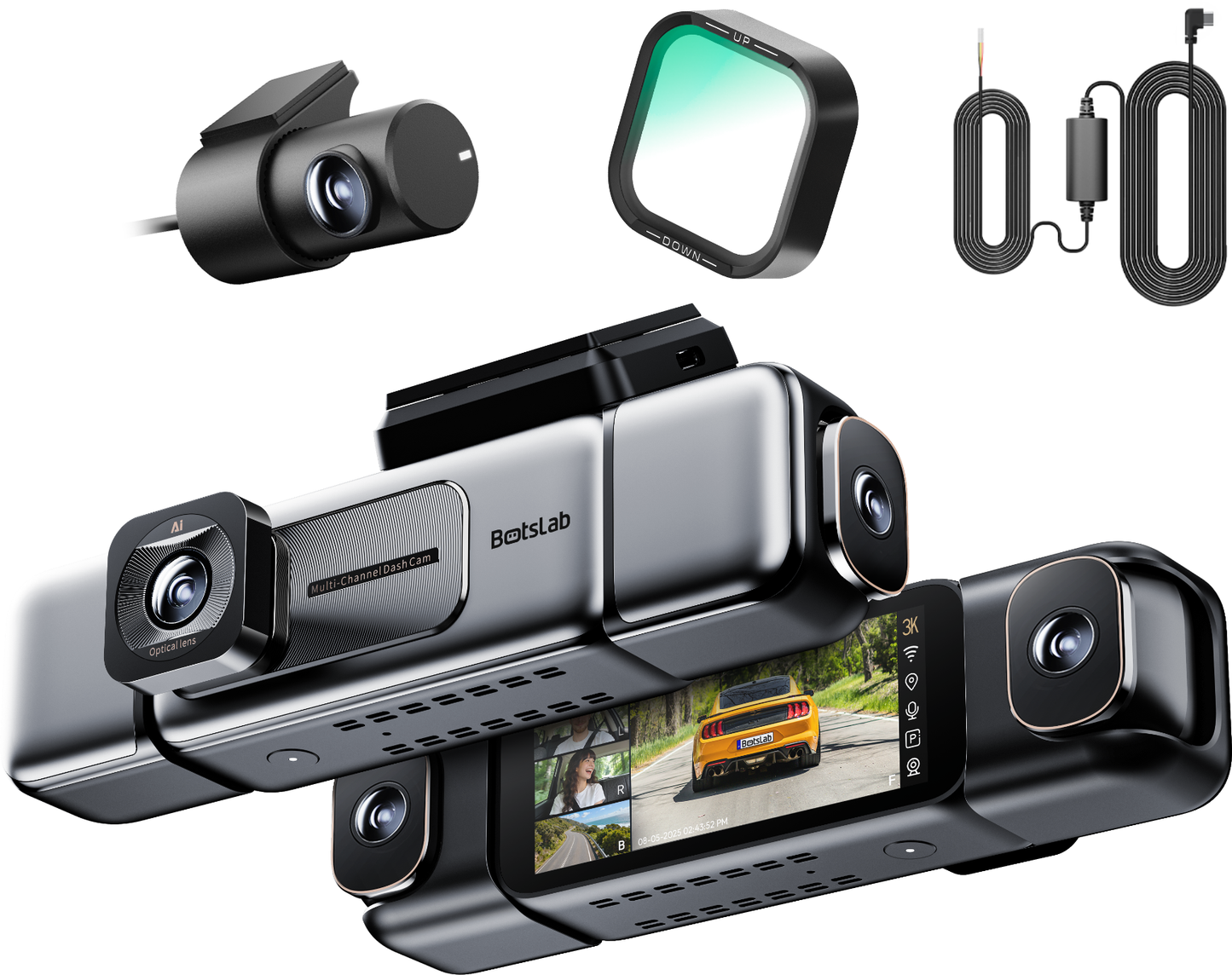 Front- und Rückfahrkamera Botslab G980H 4CH, 3K, Wi-Fi, GPS, 3,18-Zoll-Display