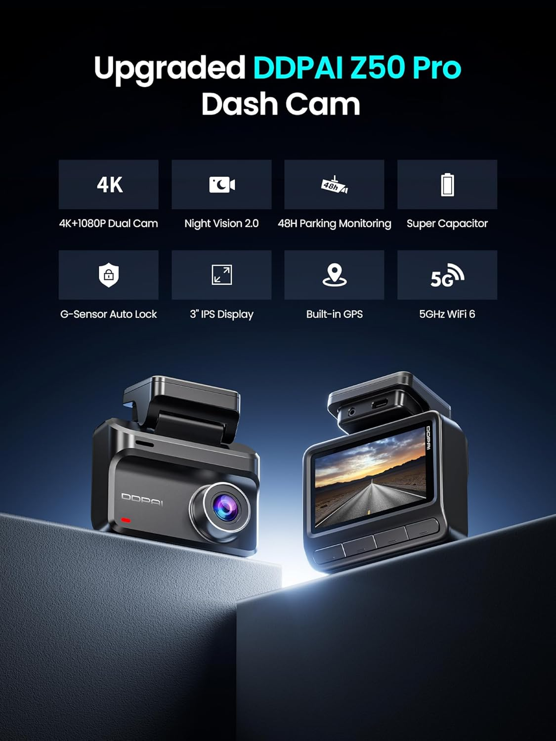 Telecamera Auto Anteriore Posteriore DDPAI Z50 Pro Dual, 4K, Wi-Fi, GPS, Display 3 pollici