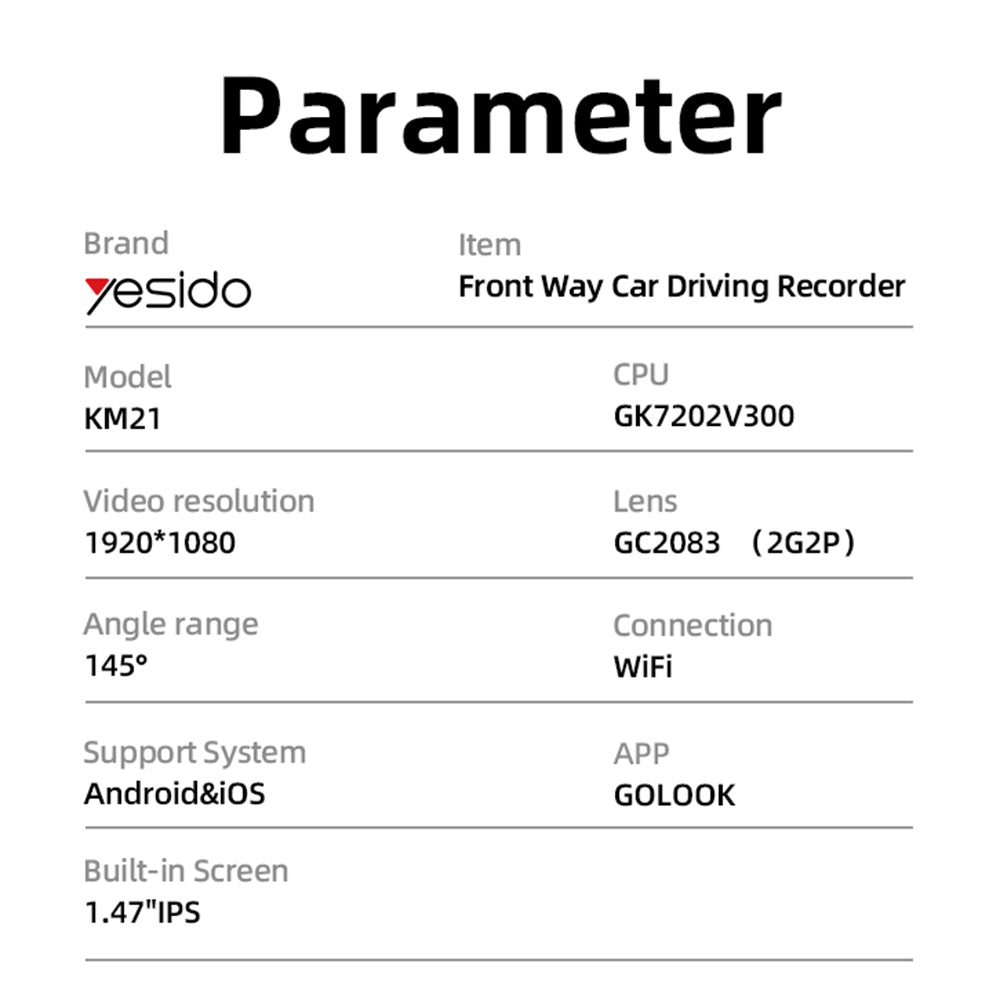 Camera Auto Yesido KM21, 1080P, Wi-Fi, Display 1.47 pollici