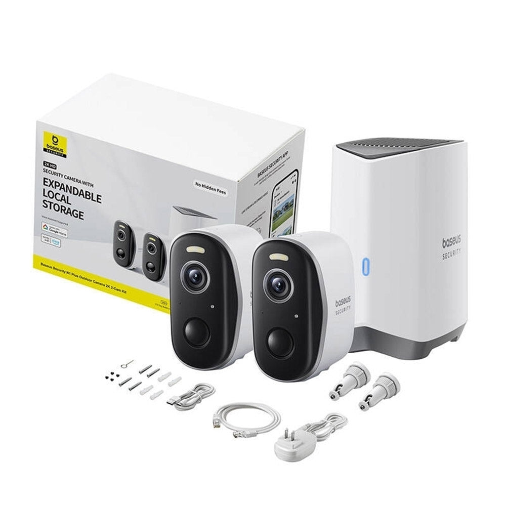Camera di Sorveglianza Baseus N1 Plus, Wi-Fi, 2K, IP67, Esterno, Set 2 pezzi, Bianca S0TW012131