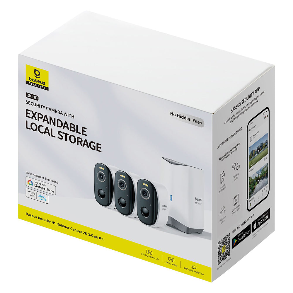 Telecamera di Sorveglianza Baseus N1, Wi-Fi, 2K, IP67, Esterno, Set 3 pezzi, Bianca S0TW022131