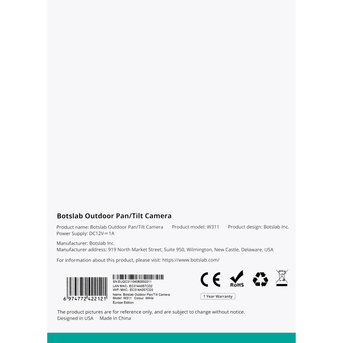 Überwachungskamera Botslab W311, Wi-Fi, 2K, IP66, Außenbereich 