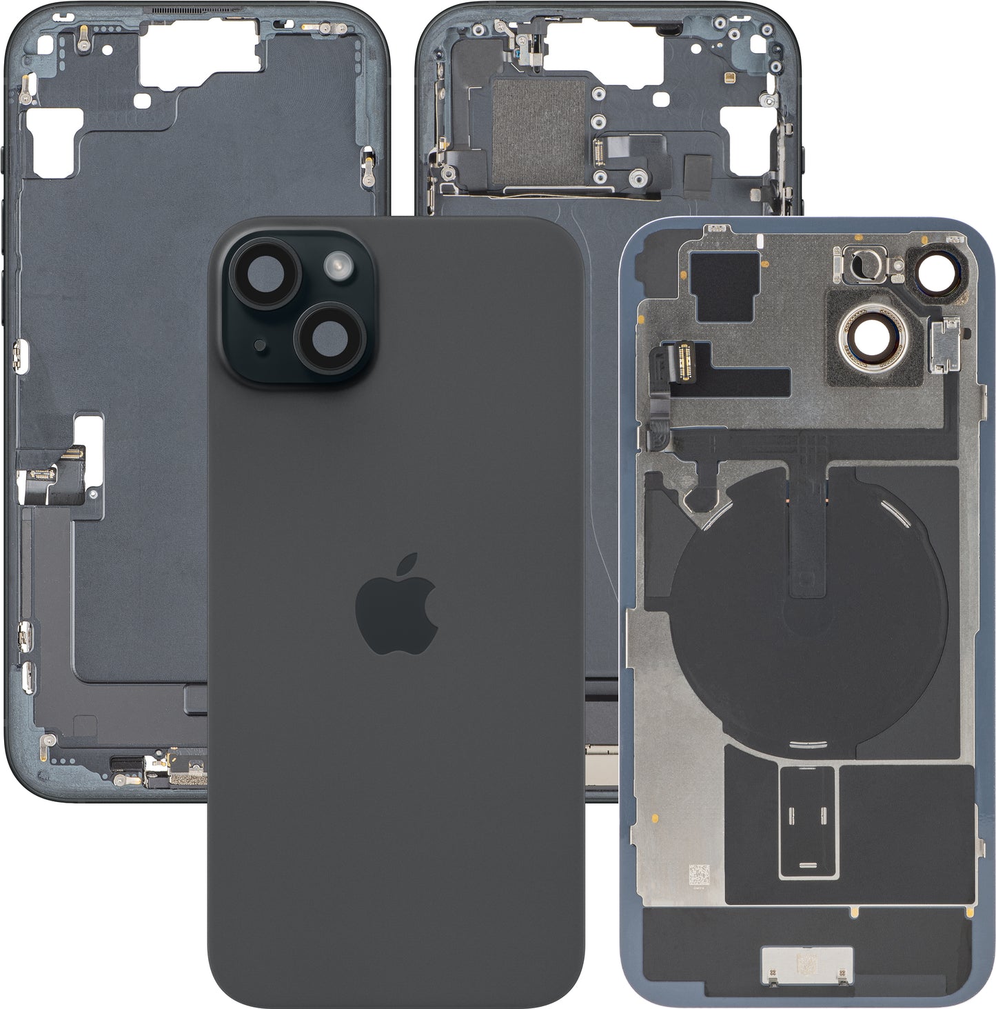 Apple iPhone 15 Plus Akkudeckel, mit Mittelgehäuse, Vollständige Teile, Schwarz, Swap