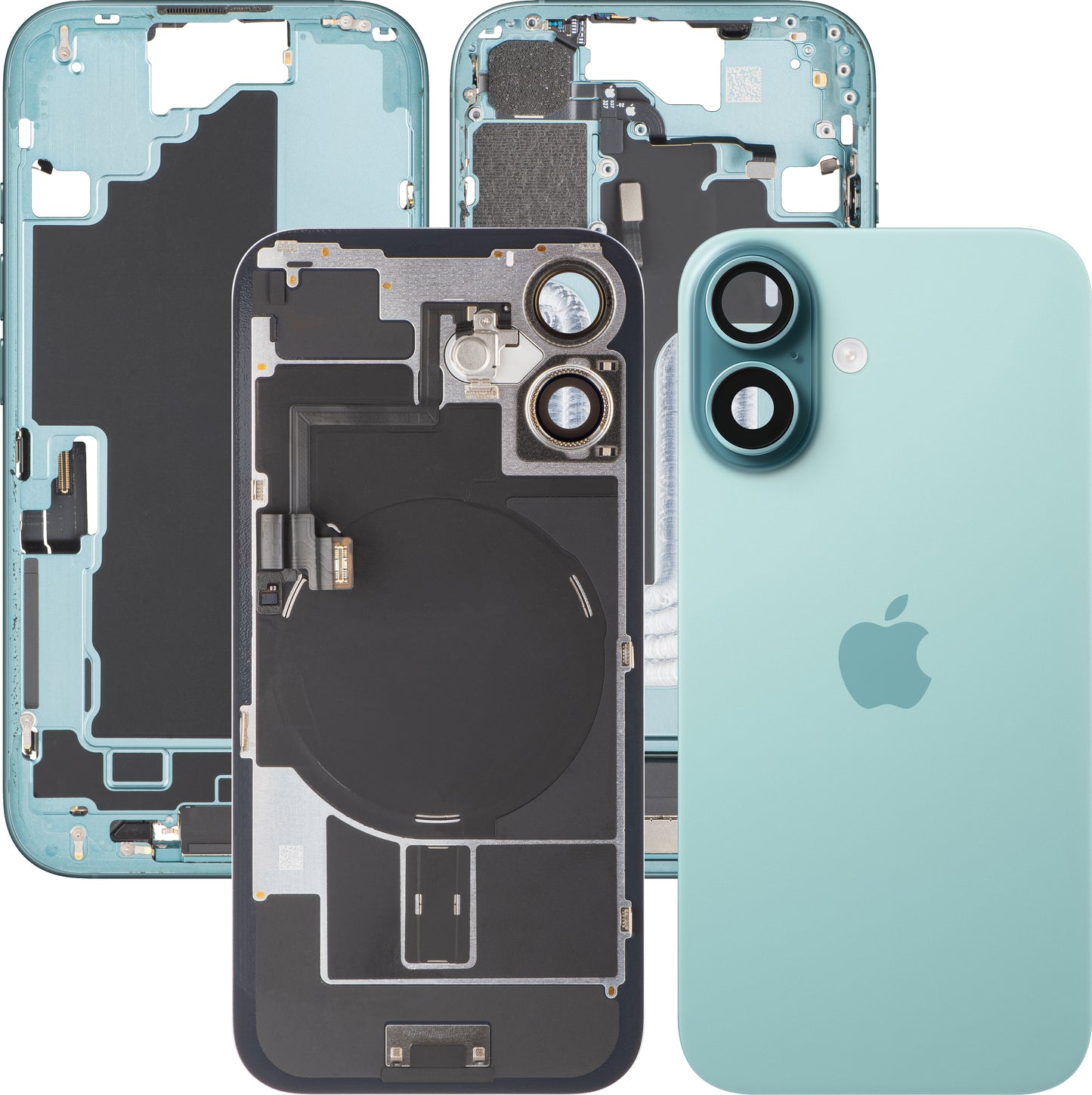 Couvercle de batterie Apple iPhone 16, avec boîtier intermédiaire, pièces complètes, Vert (Teal), Échange