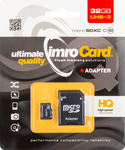Speicherkarte microSDHC Imro, 32Gb, Klasse 10 / UHS-1 U3, mit Adapter