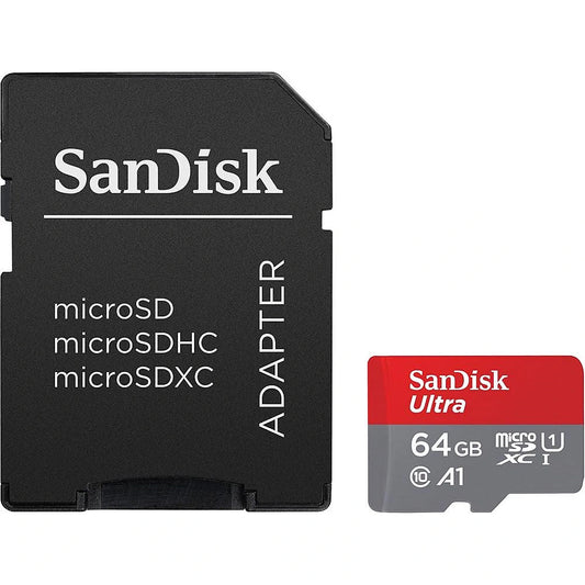 SanDisk Ultra Android A1 microSDXC Speicherkarte, 64Gb, Klasse 10 / UHS-1 U1, mit Adapter SDSQUAB-064G-GN6MA