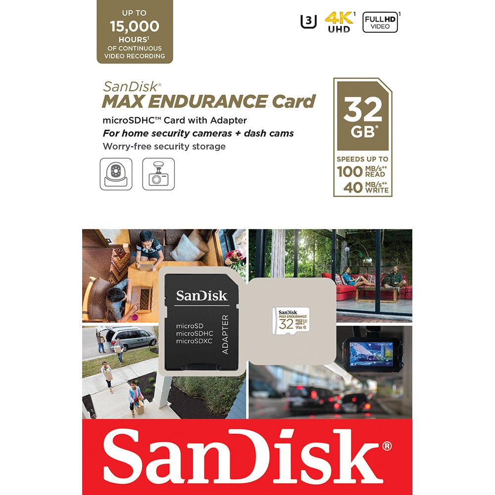 Scheda di Memoria microSDHC SanDisk MAX Endurance, 32Gb, Classe 10 / UHS-1 U3, Con Adattatore SDSQQVR-032G-GN6IA