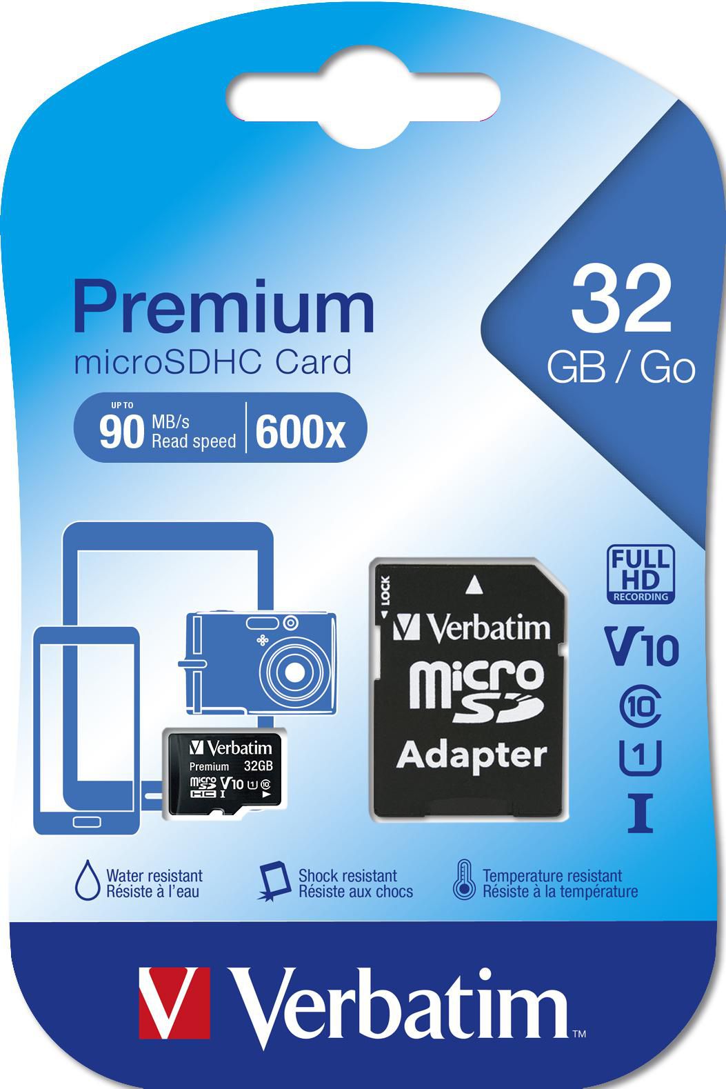 Scheda di memoria microSDHC Verbatim, 32Gb, Classe 10 / UHS-1 U1, con adattatore