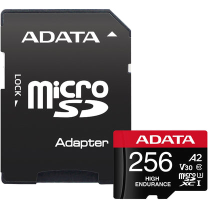 Carte mémoire microSDXC Adata High Endurance, 256Gb, Classe 10 / UHS-1 U3, Avec Adaptateur AUSDX256GUI3V30SHA2-RA1