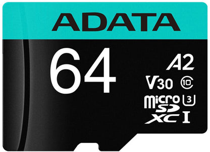 Carte mémoire microSDXC Adata Premier Pro, 64Gb, Classe 10 / UHS-1 U3, Avec Adaptateur AUSDX64GUI3V30SA2-RA1