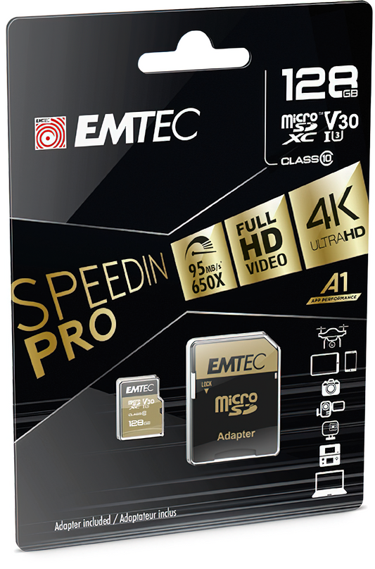 Carte Mémoire microSDXC Emtec Speedin Pro Android A1, 128Go, Classe 10 / UHS-1 U3, Avec Adaptateur ECMSDM128GXE