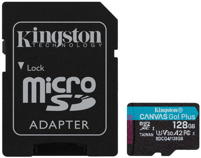 Scheda di Memoria microSDXC Kingston Canvas Go Plus Android A2, 128Gb, Classe 10 / UHS-1 U3, Con Adattatore SDCG4/128GB