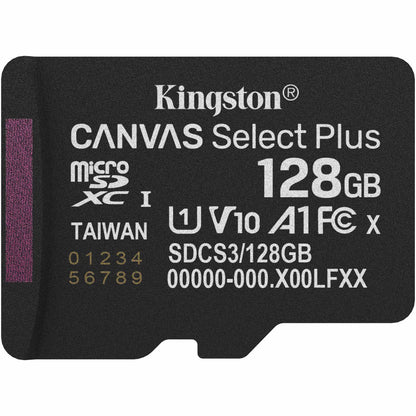 Carte mémoire microSDXC Kingston Canvas Select Plus Android A1, 128Gb, Classe 10 / UHS-1 U1 SDCS3/128GBSP