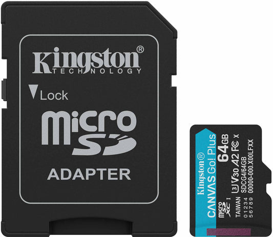Speicherkarte microSDXC Kingston Canvas Go Plus Android A2, 64Gb, Klasse 10 / UHS-1 U3, mit Adapter SDCG4/64GB