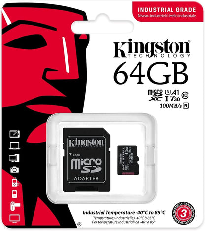 Kingston Industrial microSDXC Memory Card, 64Gb, Class 10 / UHS-1 U3, With Adapter SDCIT2/64GB