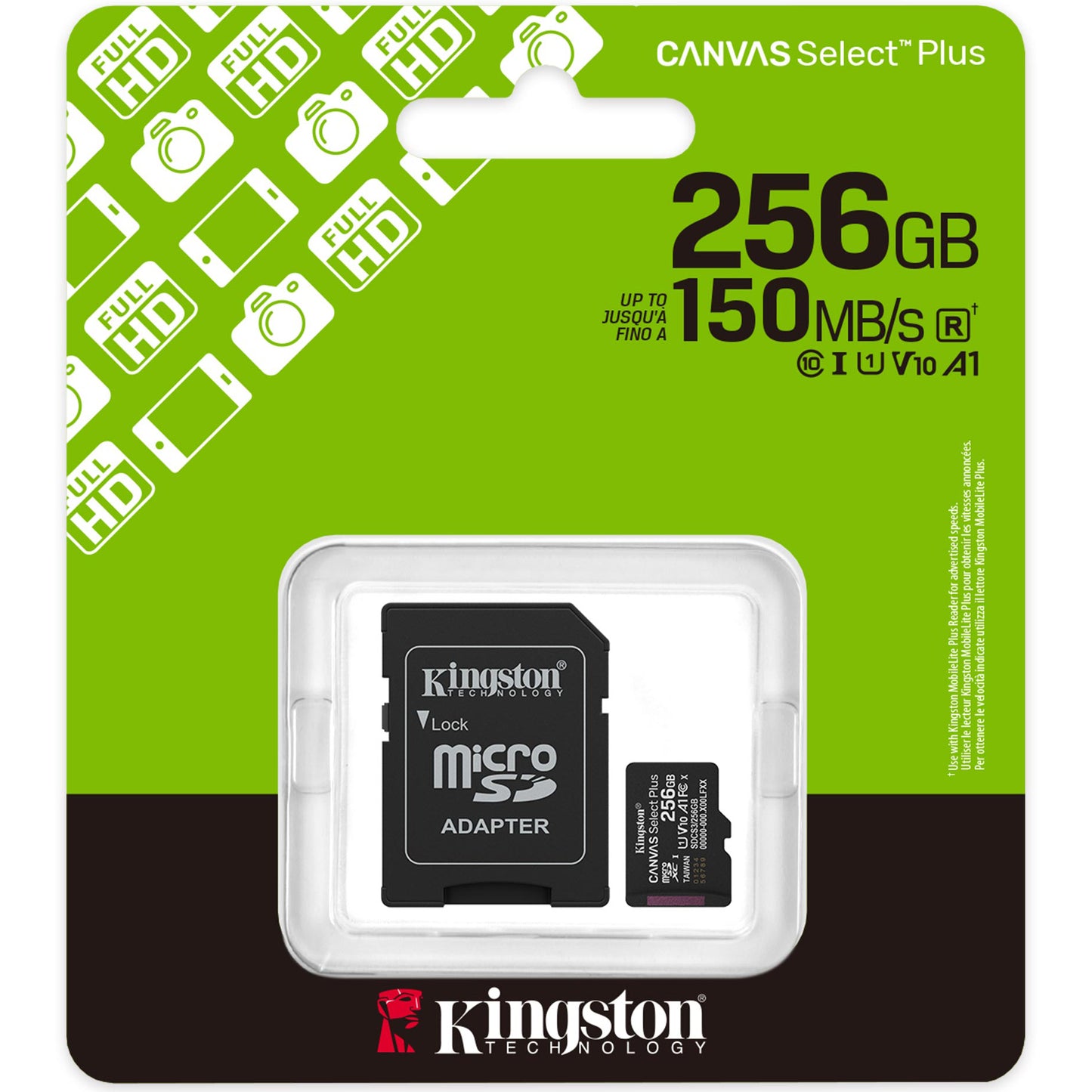 Kingston Canvas Select Plus Android A1 microSDXC Speicherkarte, 256Gb, Klasse 10 / UHS-1 U1, mit Adapter SDCS3/256GB