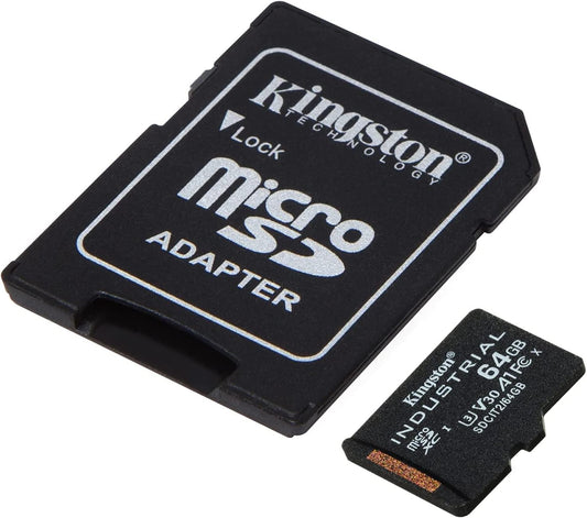 Scheda di Memoria microSDXC Kingston Industrial, 64Gb, Classe 10 / UHS-1 U3, Con Adattatore SDCIT2/64GB