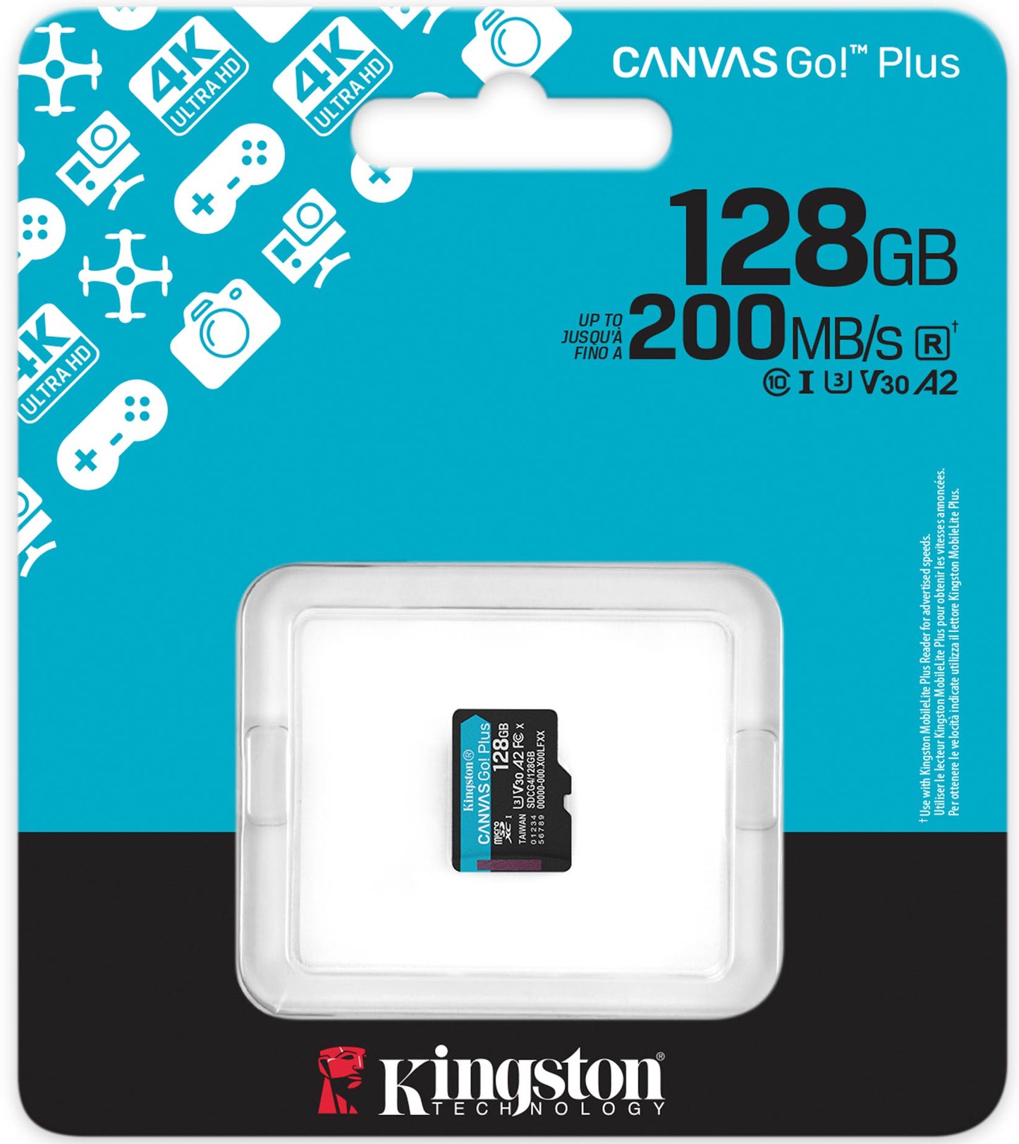 Kingston Canvas Go Plus Android A2 microSDXC Memory Card, 128Gb, Class 10 / UHS-1 U3 SDCG4/128GBSP