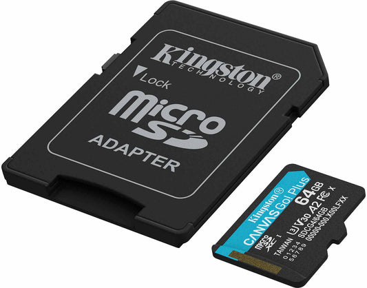Speicherkarte microSDXC Kingston Canvas Go Plus Android A2, 64Gb, Klasse 10 / UHS-1 U3, mit Adapter SDCG4/64GB
