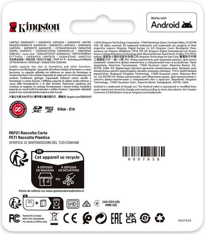 Scheda di Memoria microSDXC Kingston Canvas Go Plus Android A2, 128Gb, Classe 10 / UHS-1 U3, Con Adattatore SDCG4/128GB