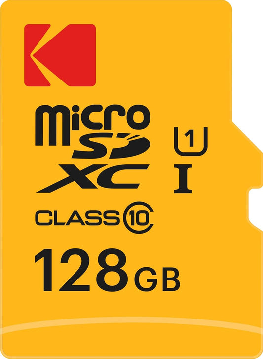 Scheda di Memoria microSDXC Kodak Premium Performance, 128Gb, Classe 10 / UHS-1 U1, Con Adattatore EKMSDM128GXC10K