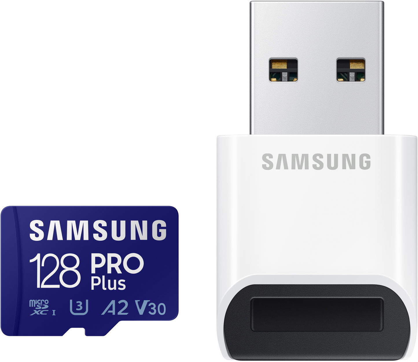 Samsung PRO Plus microSDXC Speicherkarte, 128Gb, Klasse 10 / UHS-1 U3, mit Kartenleser und Adapter MB-MD128KB/WW
