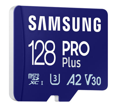 Scheda di memoria microSDXC Samsung PRO Plus, 128Gb, Classe 10 / UHS-1 U3, con Lettore di Schede MB-MD128SB/WW