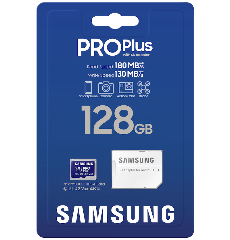 Carte mémoire microSDXC Samsung PRO Plus, 128Gb, Classe 10 / UHS-1 U3, avec adaptateur MB-MD128SA/EU