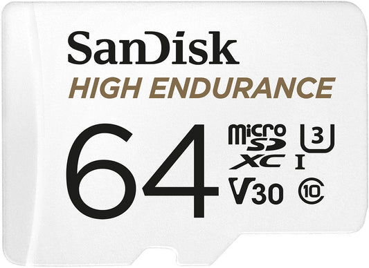 Scheda di Memoria microSDXC SanDisk High Endurance, 64Gb, Classe 10 / UHS-1 U3, Con Adattatore SDSQQNR-064G-GN6IA