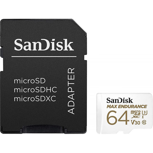 Carte mémoire microSDXC SanDisk MAX Endurance, 64Gb, Classe 10 / UHS-1 U3, Avec Adaptateur SDSQQVR-064G-GN6IA