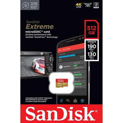 SanDisk Extreme microSDXC Speicherkarte, 512Gb, Klasse 10 / UHS-1 U3 SDSQXAV-512G-GN6MN