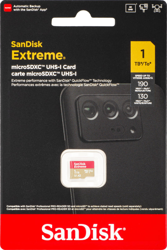 Carte mémoire microSDXC SanDisk Extreme, 1TB, Classe 10 / UHS-1 U3 SDSQXAV-1T00-GN6MN