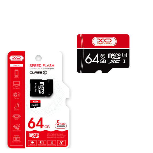 Scheda di memoria microSDXC XO Design Speed Flash, 64Gb, Classe 10 / UHS-1 U3, con adattatore