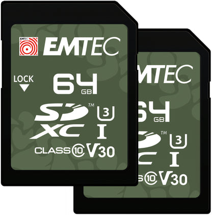 Scheda di memoria SDXC Emtec Rugged Outdoor, 64Gb, Classe 10 / UHS-1 U3, Set 2 pezzi ECMSD64GXCU3ORP