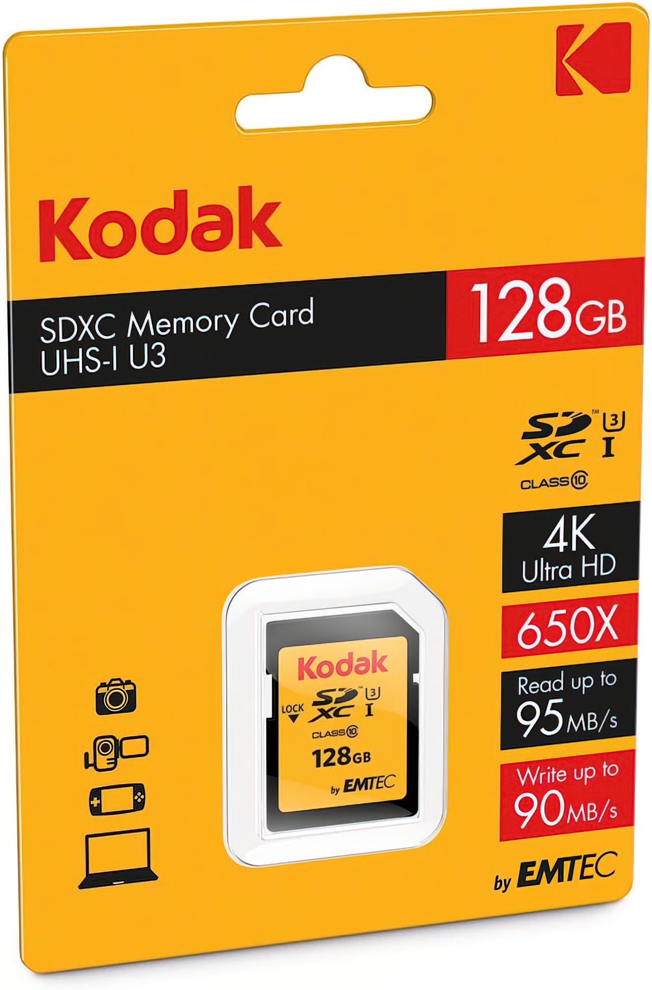Scheda di Memoria SDXC Kodak, 128Gb, Classe 10 / UHS-1 U3 EKMSD128GXC10HPRK