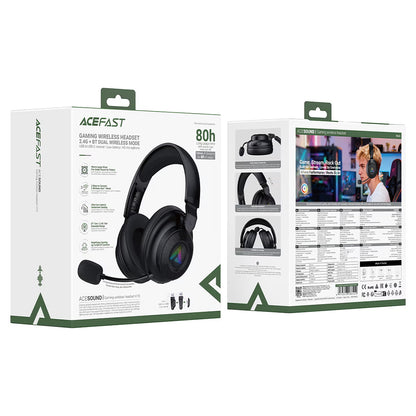 Cuffie Gaming Wireless Acefast H15, RGB, BT / Wi-FI / Cablate, Nere