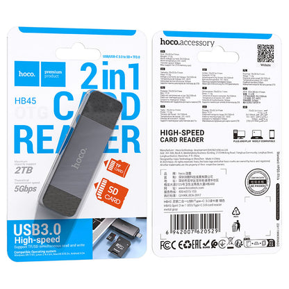Lecteur de carte USB 3.0 / USB-C HOCO HB45, SD - microSD, Gris