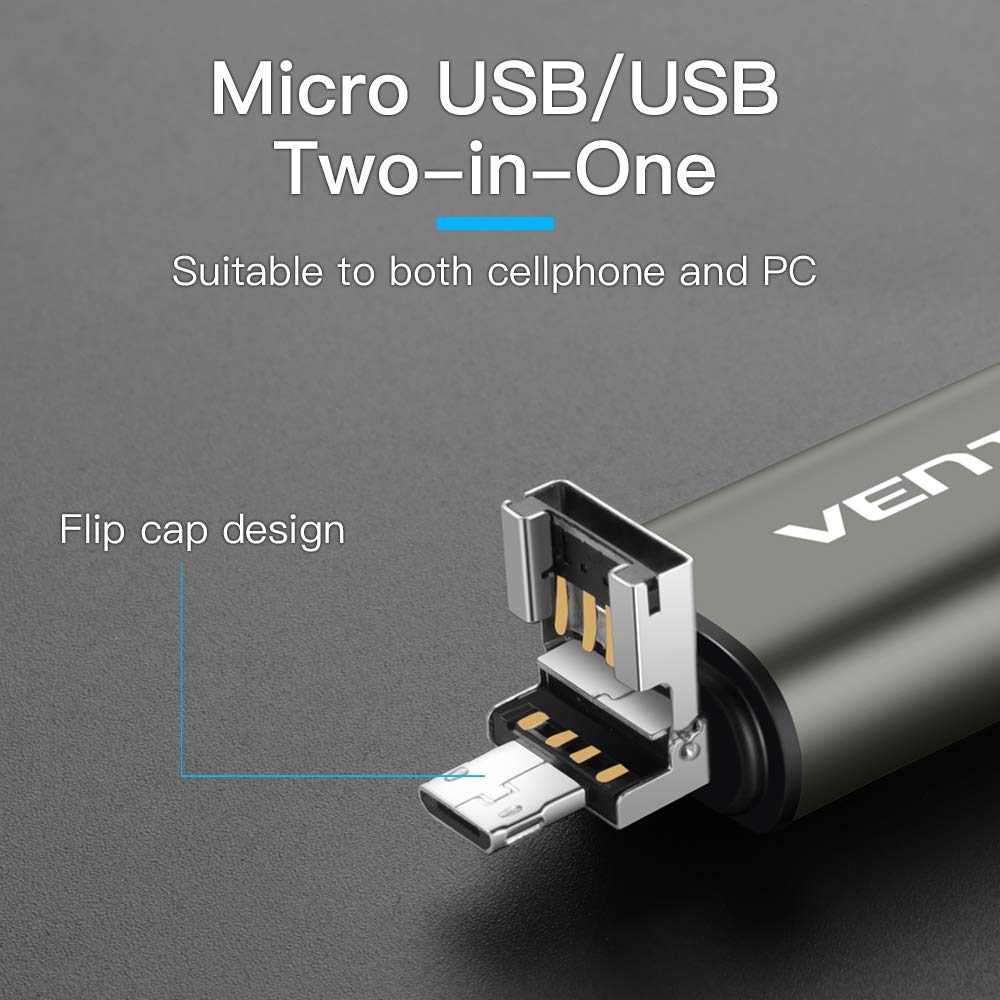USB / USB-C / microUSB Card Reader Vention, SD - microSD, Gray CCJH0