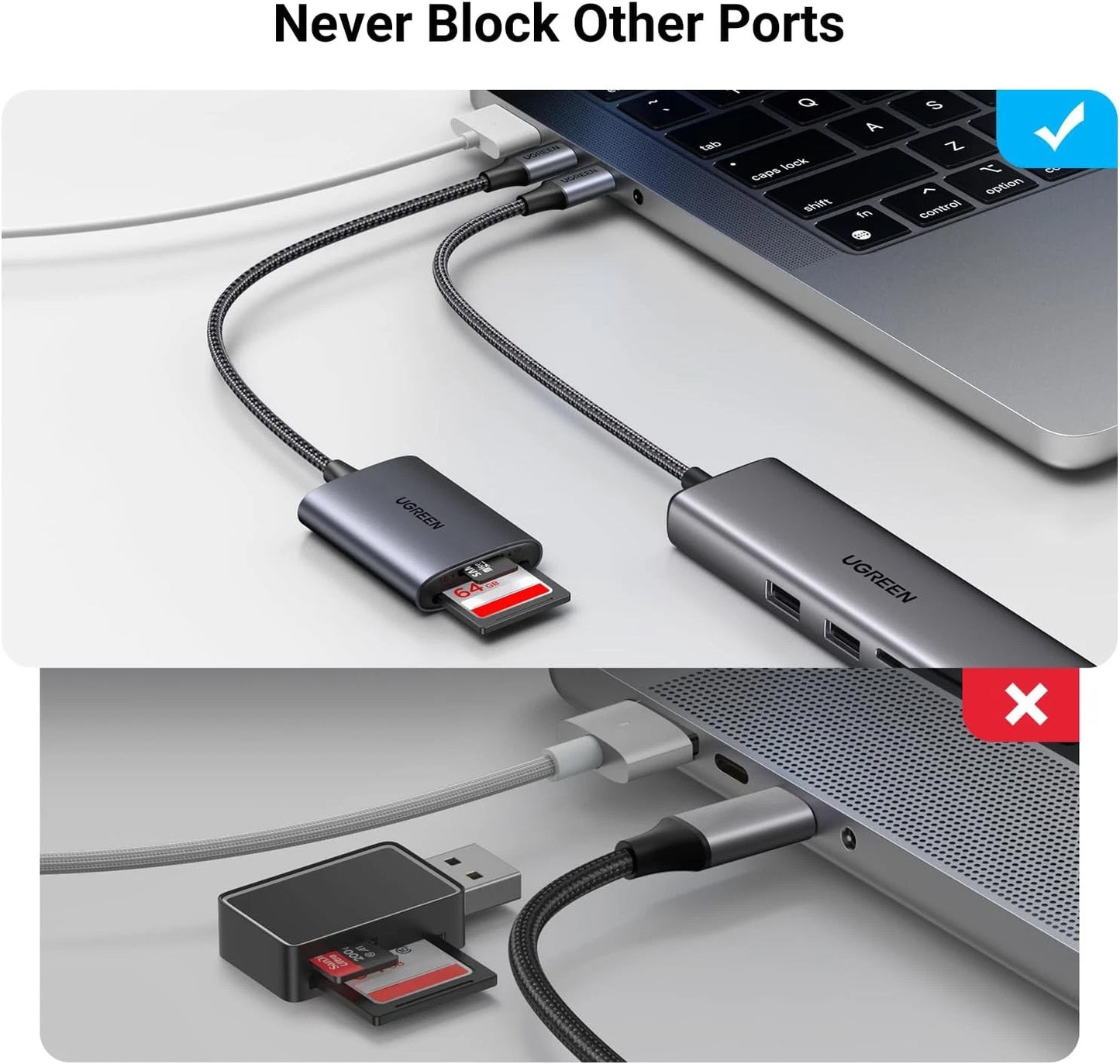 Lecteur de carte USB-C UGREEN CM401, SD - microSD, Gris