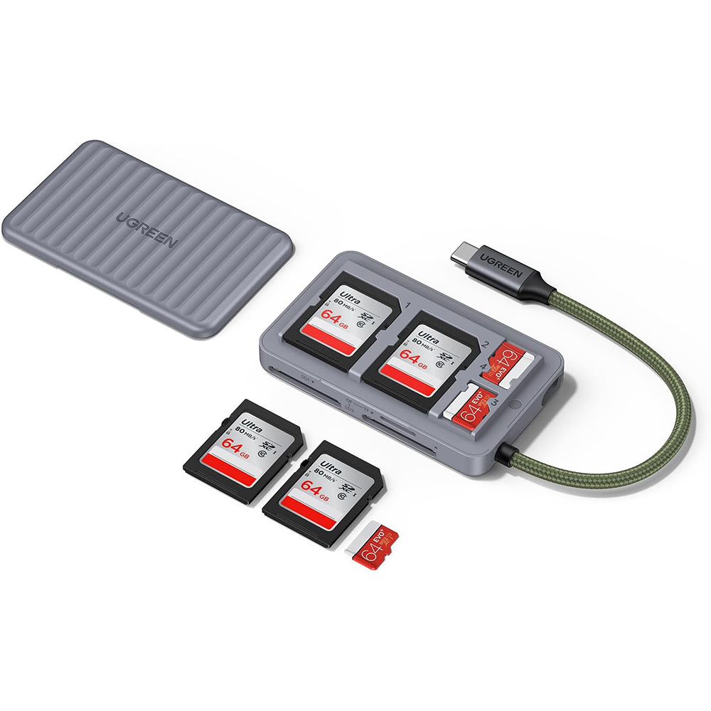 Lecteur de carte USB-C avec organisateur UGREEN 55886, 2 x SD - microSD, Gris