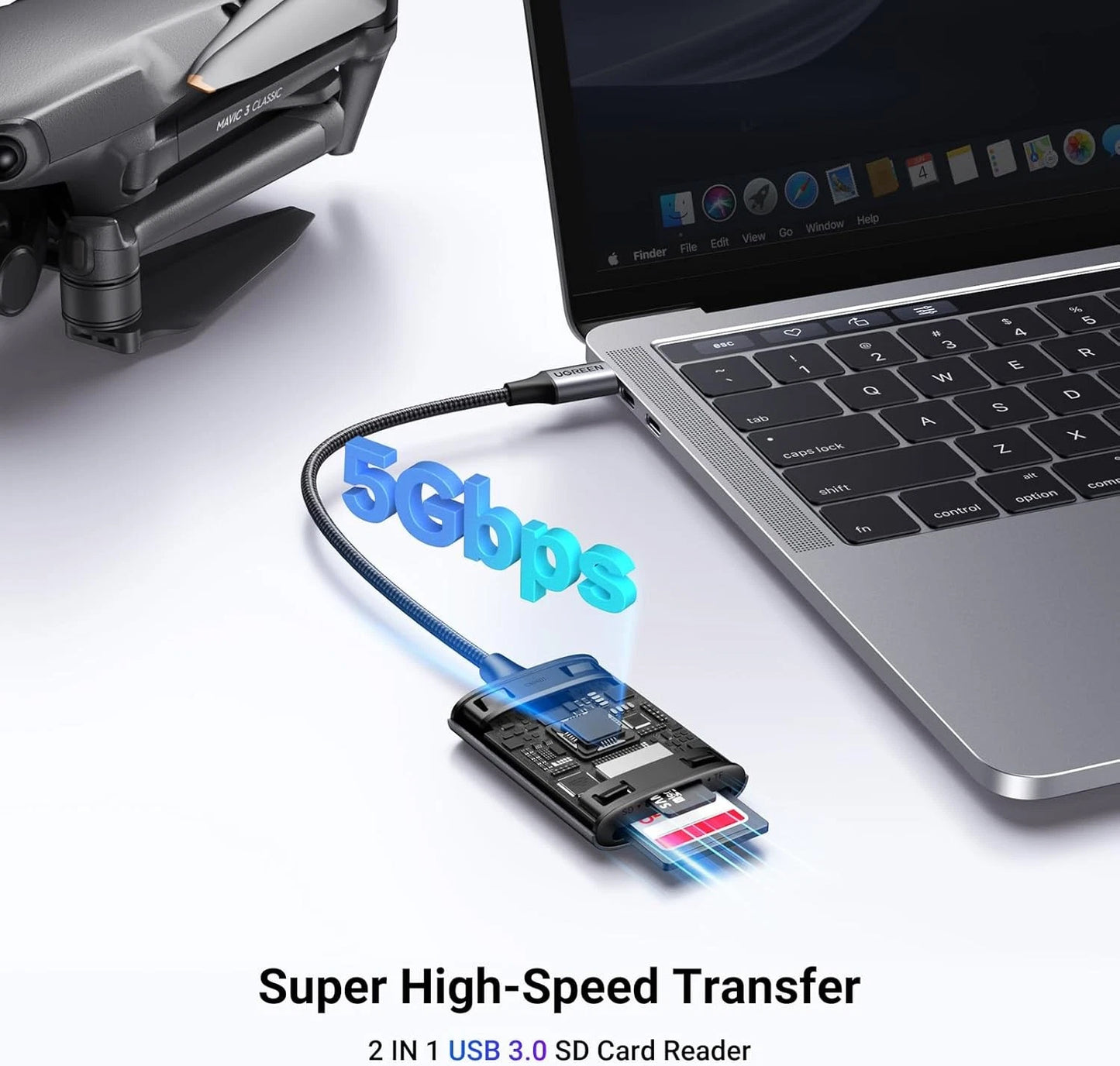 Lecteur de carte USB-C UGREEN CM401, SD - microSD, Gris