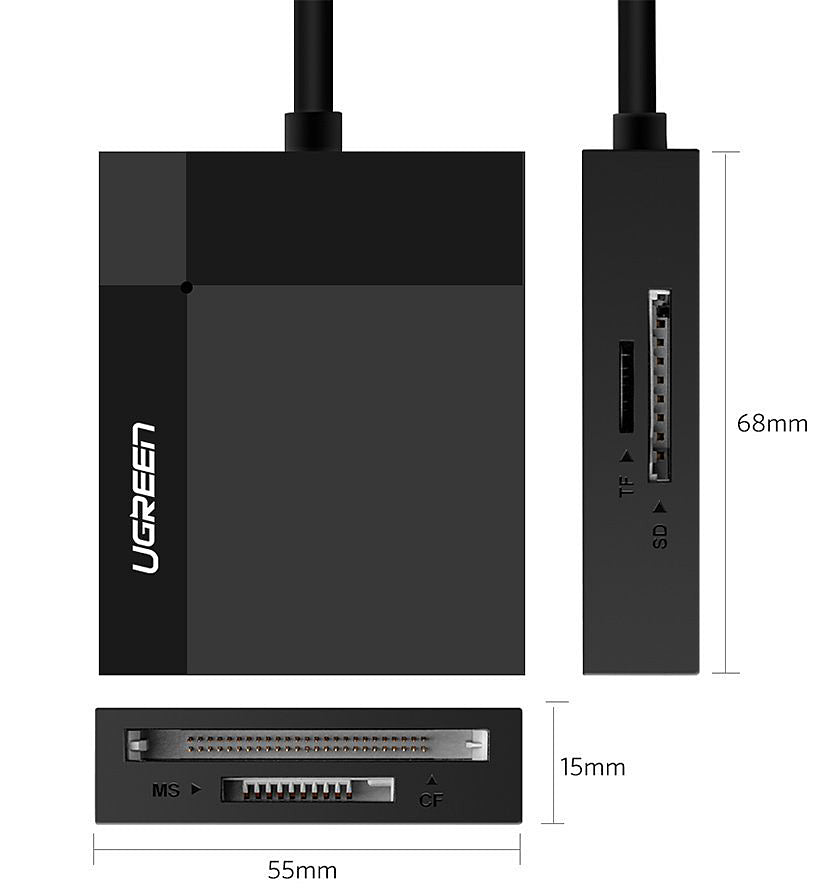Lettore di schede USB 3.0 UGREEN CR125, SD - microSD - CF - MS, Nero