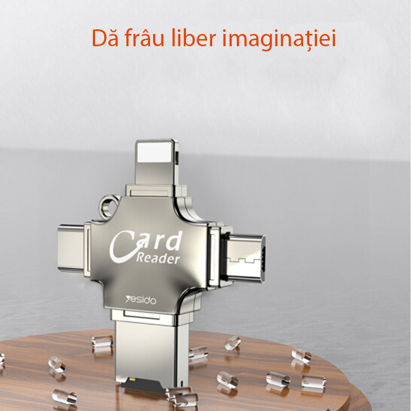 USB / USB-C / Lightning / microUSB Kartenleser Yesido GS13, microSD, Silber