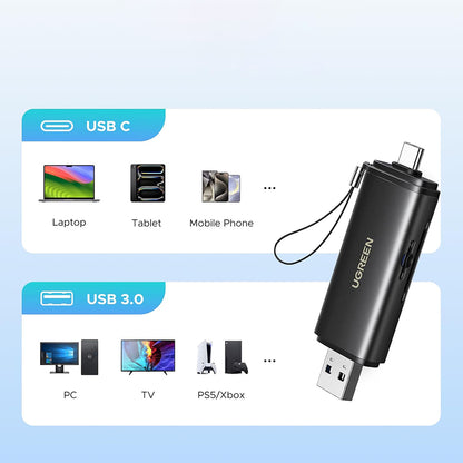 USB / USB-C Kartenleser UGREEN CM803 (65024), SD - microSD, Schwarz