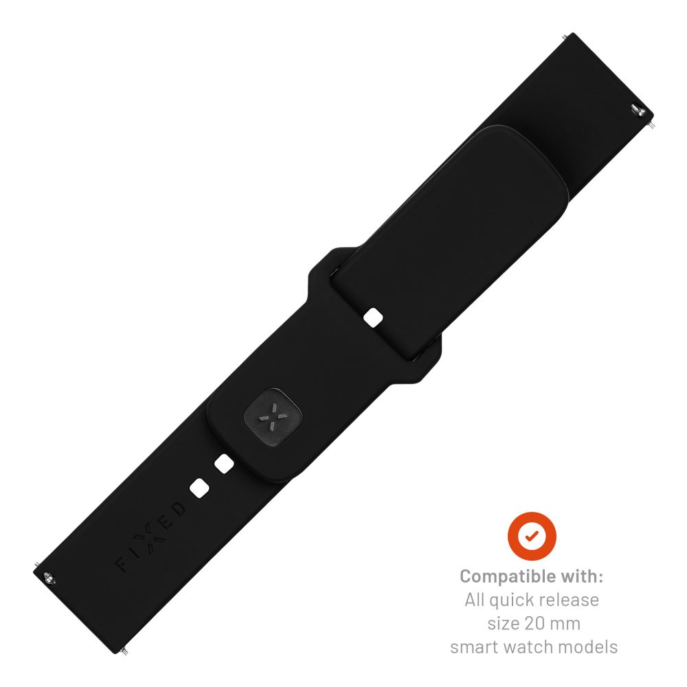 Bracelet Fixed Silicone Sporty pour Samsung Galaxy Watch / Huawei Watch Series, 20mm, Noir