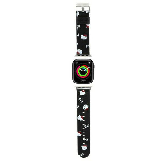 Cinturino Hello Kitty Leather Kitty & Bows per Apple Watch 42mm / 41mm / 40mm / 38mm Series, Nero
