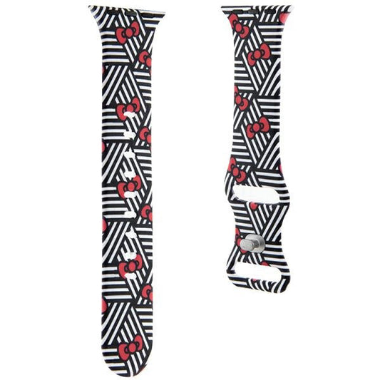 Cinturino Hello Kitty Silicone Bows & Stripes per Apple Watch 42mm / 41mm / 40mm / 38mm Series, Nero